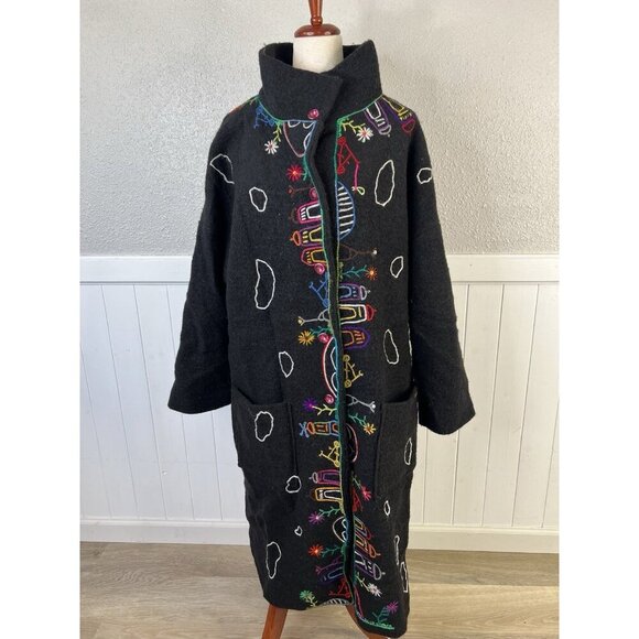 Mumami Coat 2X Boho Embroidered Artistic Amsterdam Windmill Wearable Art To Wear - Picture 4 of 16